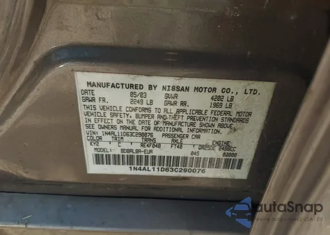 2003 Nissan Altima 2.5 S from USA, damaged, VIN 1N4AL11D63C290076